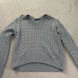Brandy Melville Gray V-Neck Sweater Classic Cable Knit